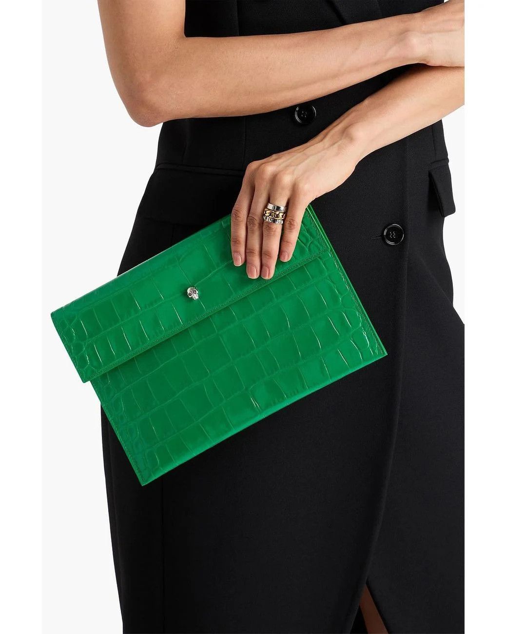 Alexander McQueen ALEXANDER MCQUEEN green croc effect leather clutch bag q Size ONE SIZE - 3 Thumbnail