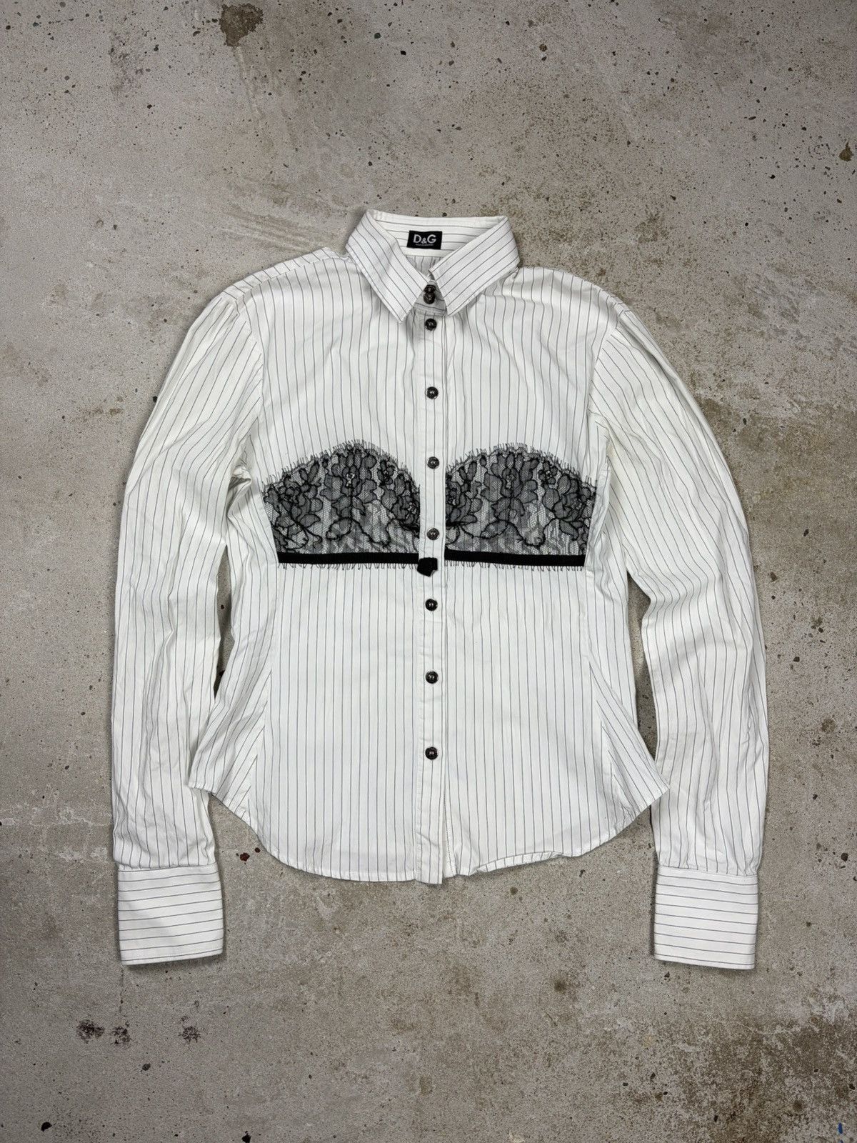 Vintage 2000s Dolce & Gabbana Striped Shirt Lace Bra