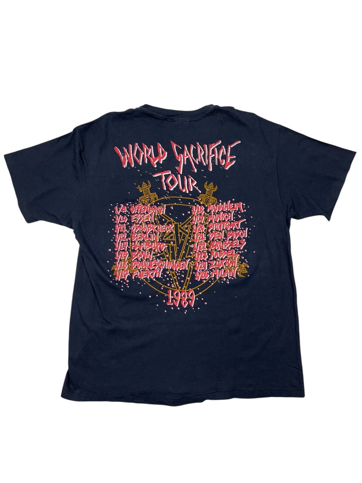 Slayer Vintage 1989 Slayer Slaytanic Wehrmacht Sacrifice Tour Shirt Size US XL / EU 56 / 4 - 2 Thumbnail