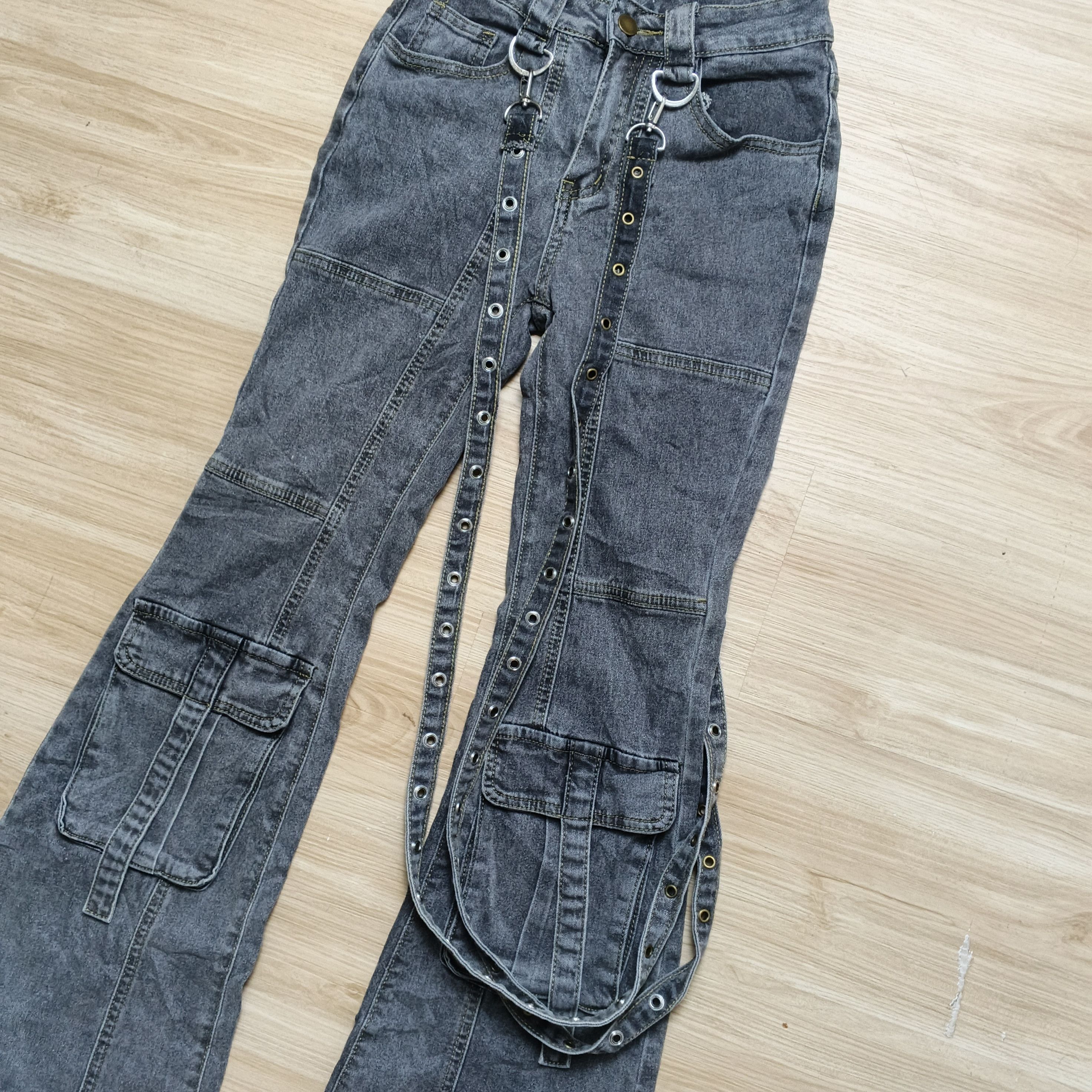 Le Grande Bleu (L.G.B.) Vintage Japanese Multi Pocket Flared Grunge Lace Jeans Size 24" / US 00 / IT 34 - 9 Thumbnail