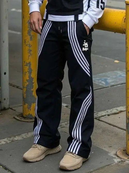 Japanese Brand × Vintage Wide Leg Stripel Y2K Sweatpants Size US 36 / EU 52 - 1 Thumbnail
