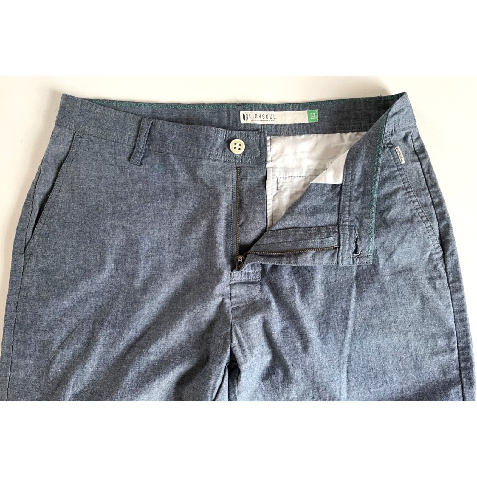 Vintage VINTAGE Linksoul Men’s Chambray Pants Casual Chino Regular Lightweight 32 Blue Inseam 28" Size 32 Mens Size US 32 / EU 48 - 4 Thumbnail