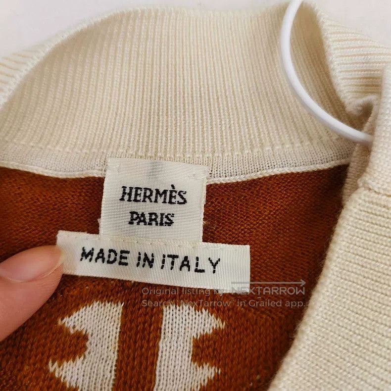 Hermes Hermes Gold Brown Pig Nose Button Full Print Cashmere and Size XS / US 0-2 / IT 36-38 - 3 Thumbnail