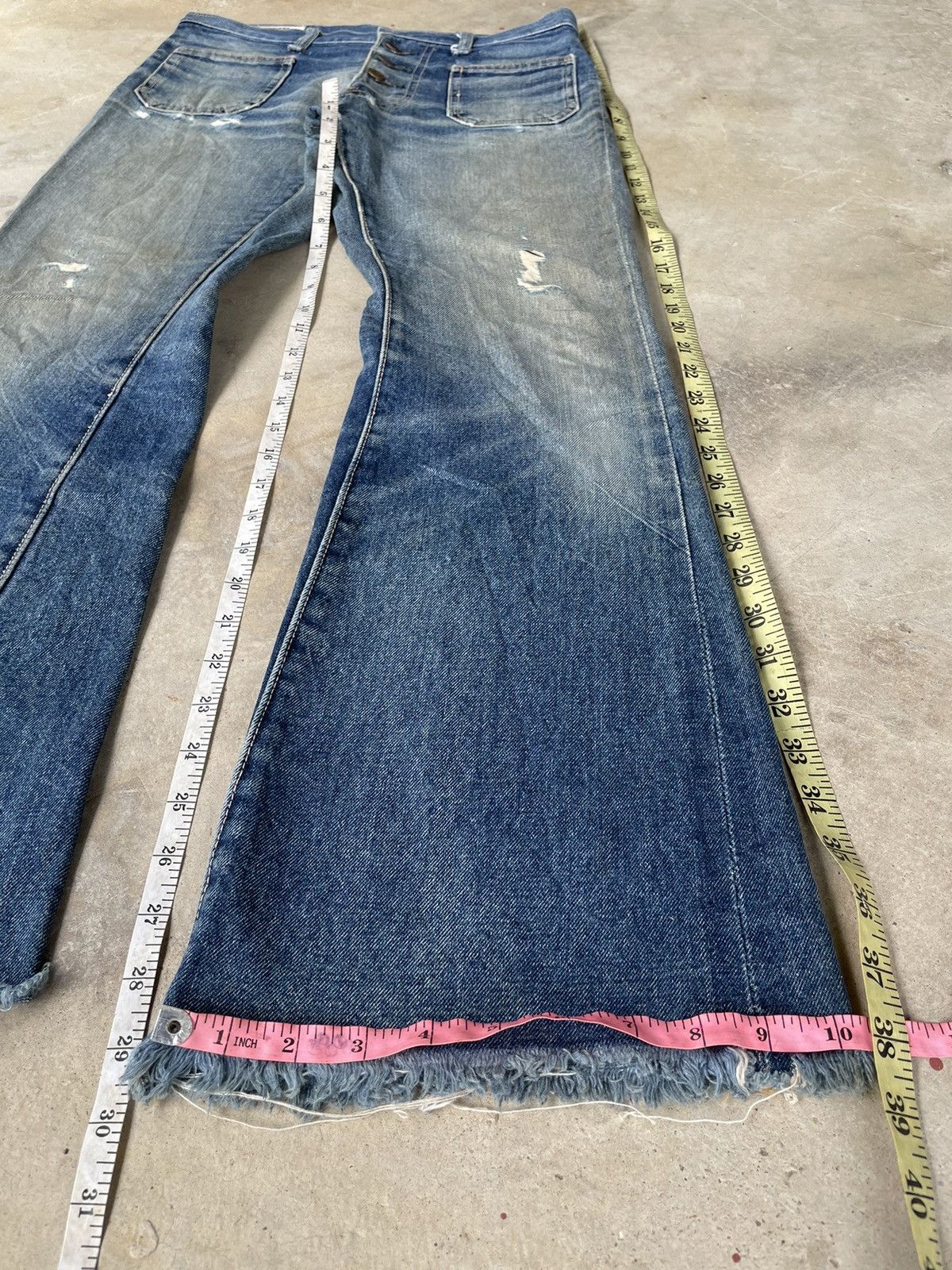 If Six Was Nine Rare Vintage 80s Edwin Distressed Flare Faded Mud Wash Denim Size US 31 - 13 Thumbnail