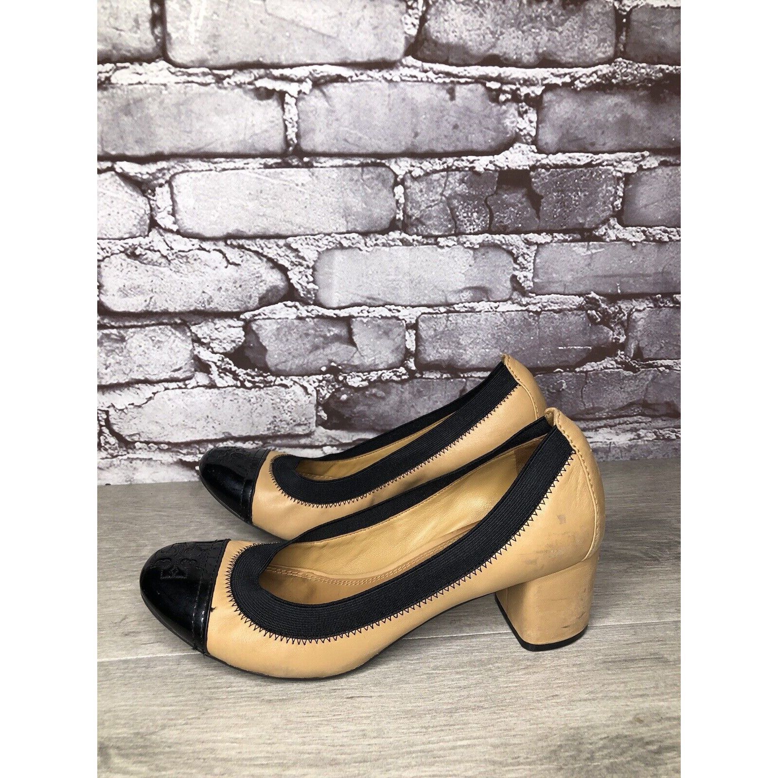 Tory Burch Tory Burch Tan Leather Black Patent Leather Block Heels Wome Size US 8.5 / IT 38.5 - 1 Thumbnail
