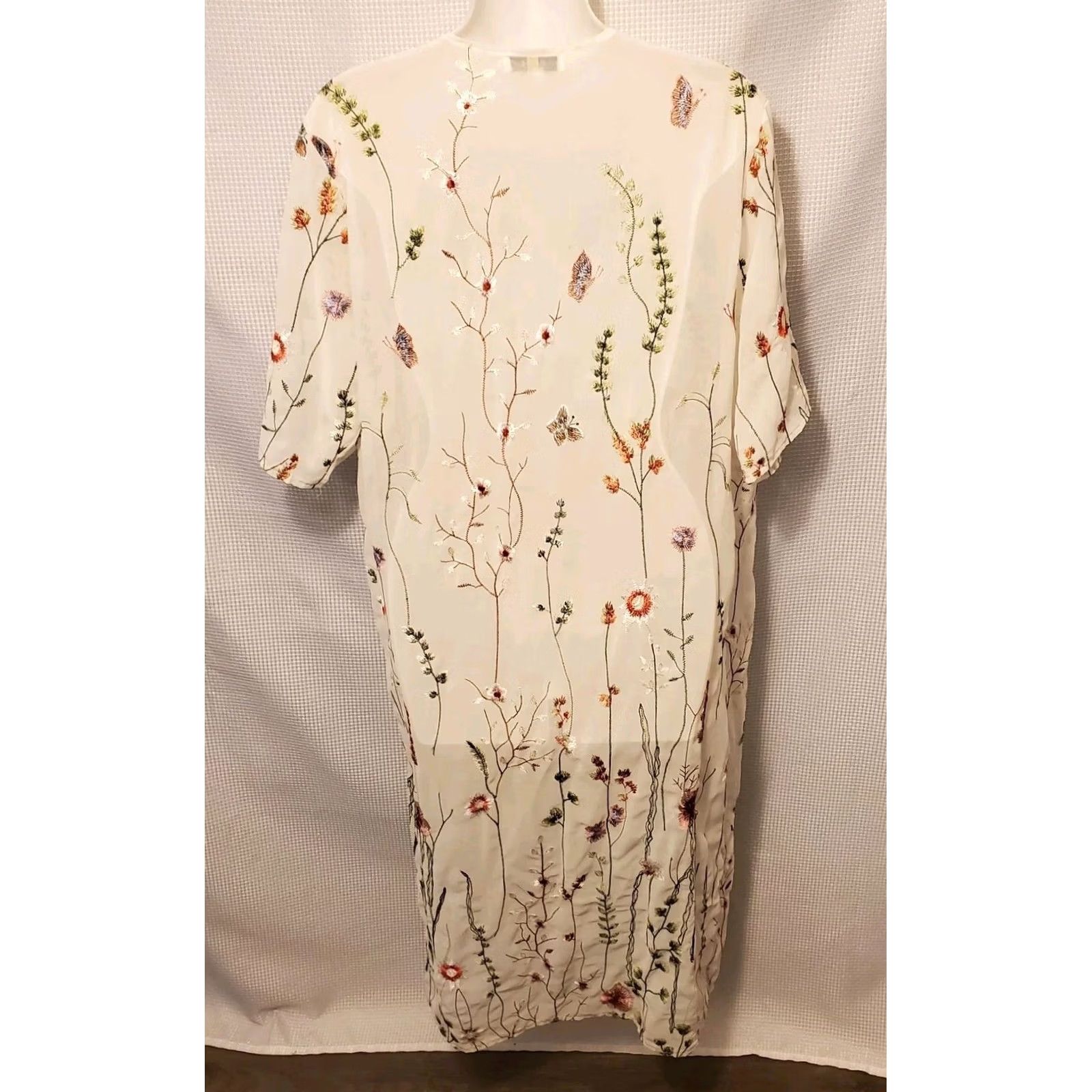 Vintage Woven Heart Kimono S/M Sheer Embroidered Wildflower Longline Hippie Bohemian Size S / US 4 / IT 40 - 7 Thumbnail