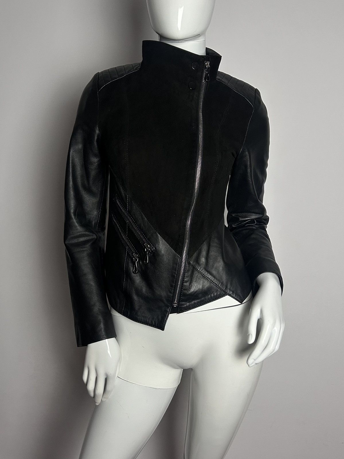 Italian biker asymmetric leather jacket