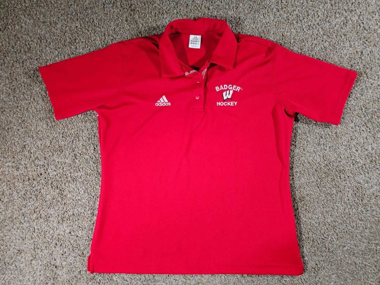 Adidas Adidas Wisconsin Badgers Hockey Red Polo Large Vintage Size ONE SIZE - 1 Thumbnail