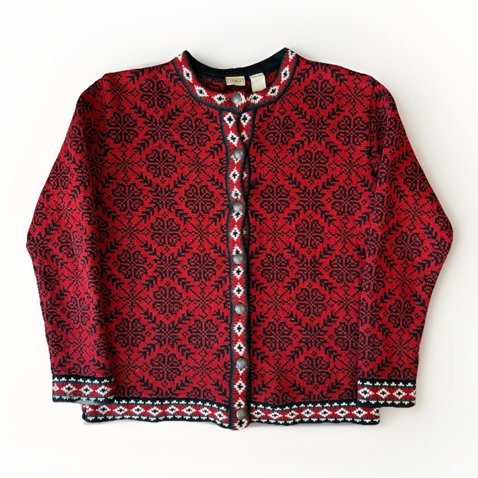L.L. Bean Vintage LL Bean Nordic Cardigan Women's M Red Argyle Size M / US 6-8 / IT 42-44 - 1 Thumbnail