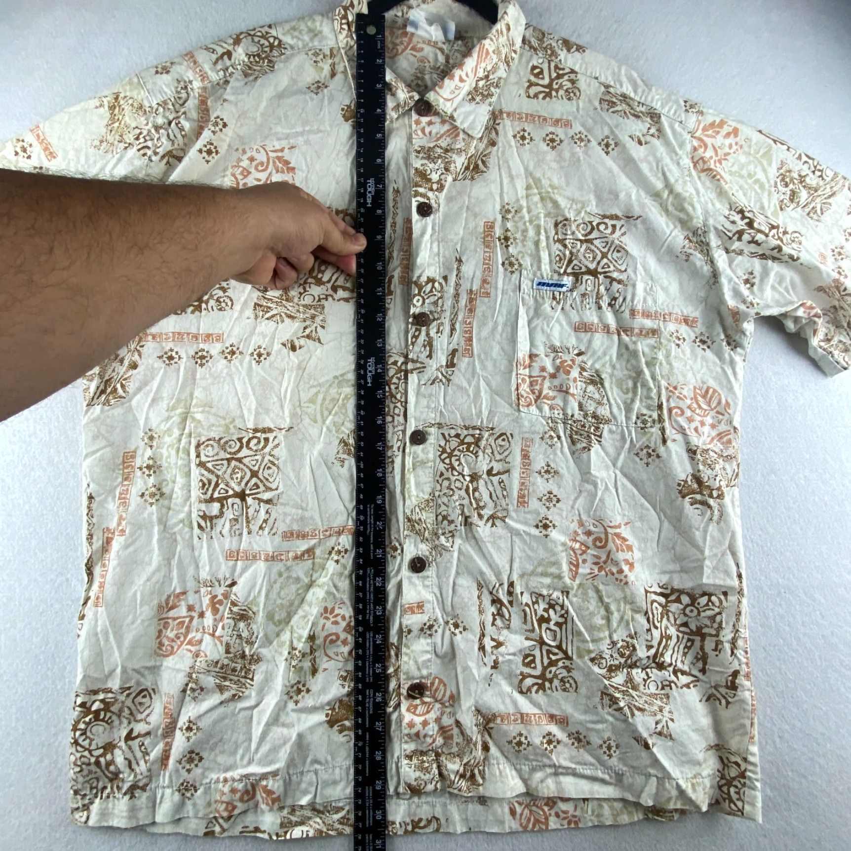Vintage VINTAGE Murf Wear Hawaiian Shirt Mens XL Beige Button-Up Short Sleeve Geometric Pattern USA Made Size US XL / EU 56 / 4 - 6 Thumbnail