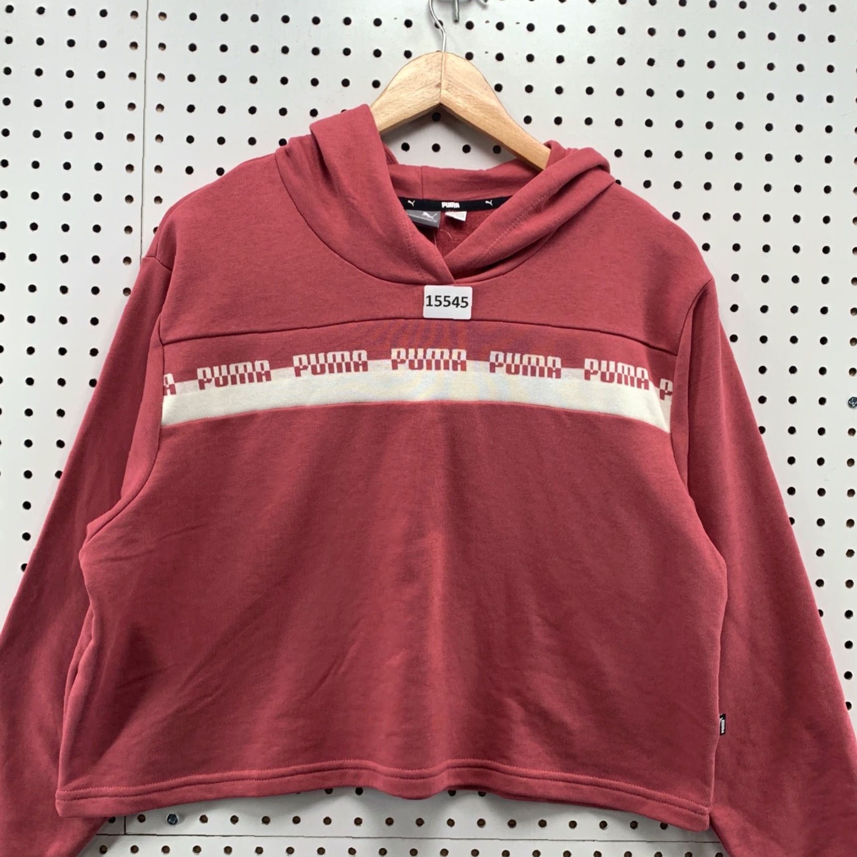 Puma PUMA Women's Cropped Hoodie Pullover Activewear Sweatshirt M Red Relaxed Long Sleeve Mens Size M / US 6-8 / IT 42-44 - 2 Thumbnail