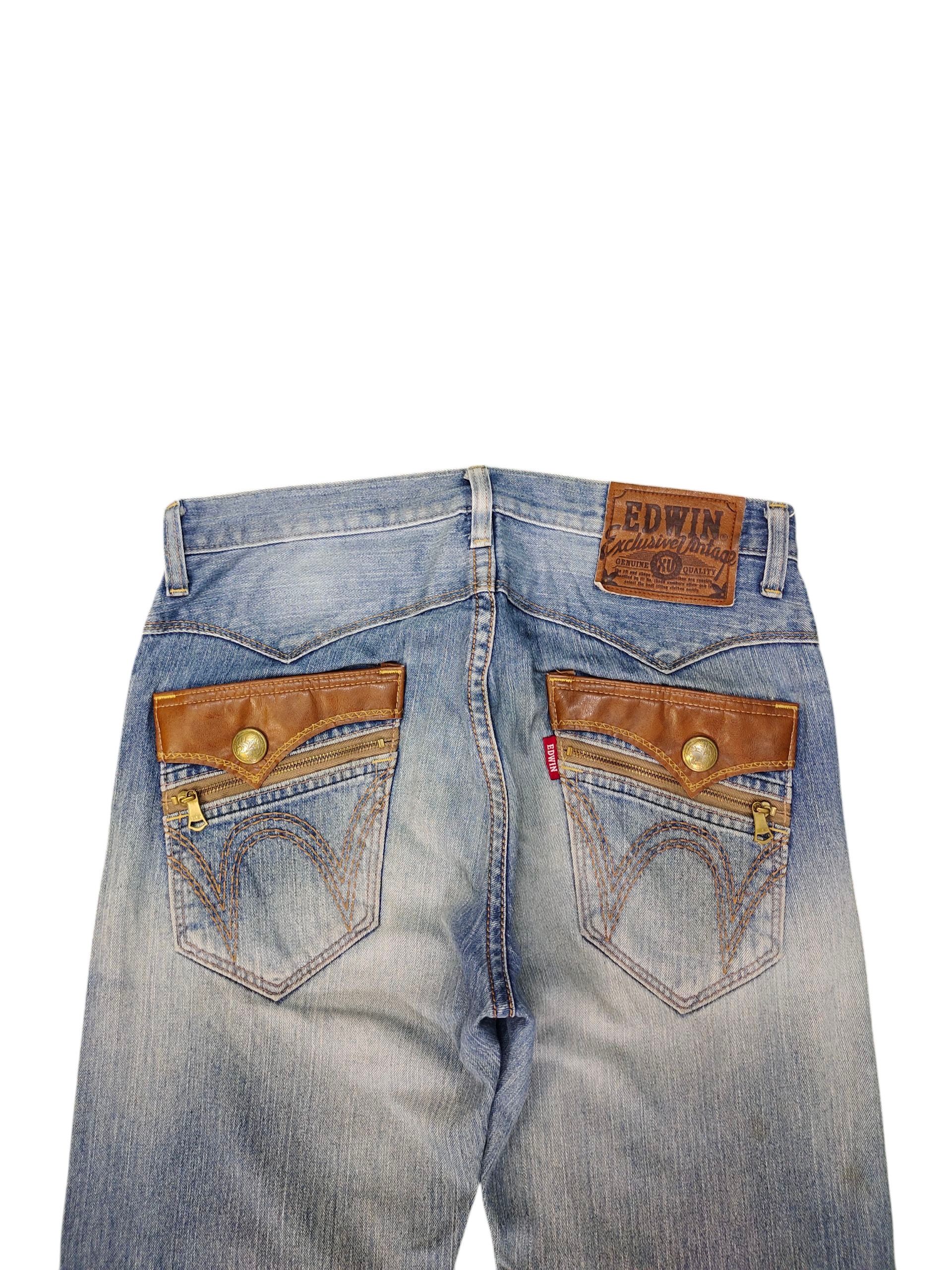 Comme des Garcons × Undercover Vintage Edwin Leather Trim Distress Denim Jeans Size US 35 - 2 Thumbnail