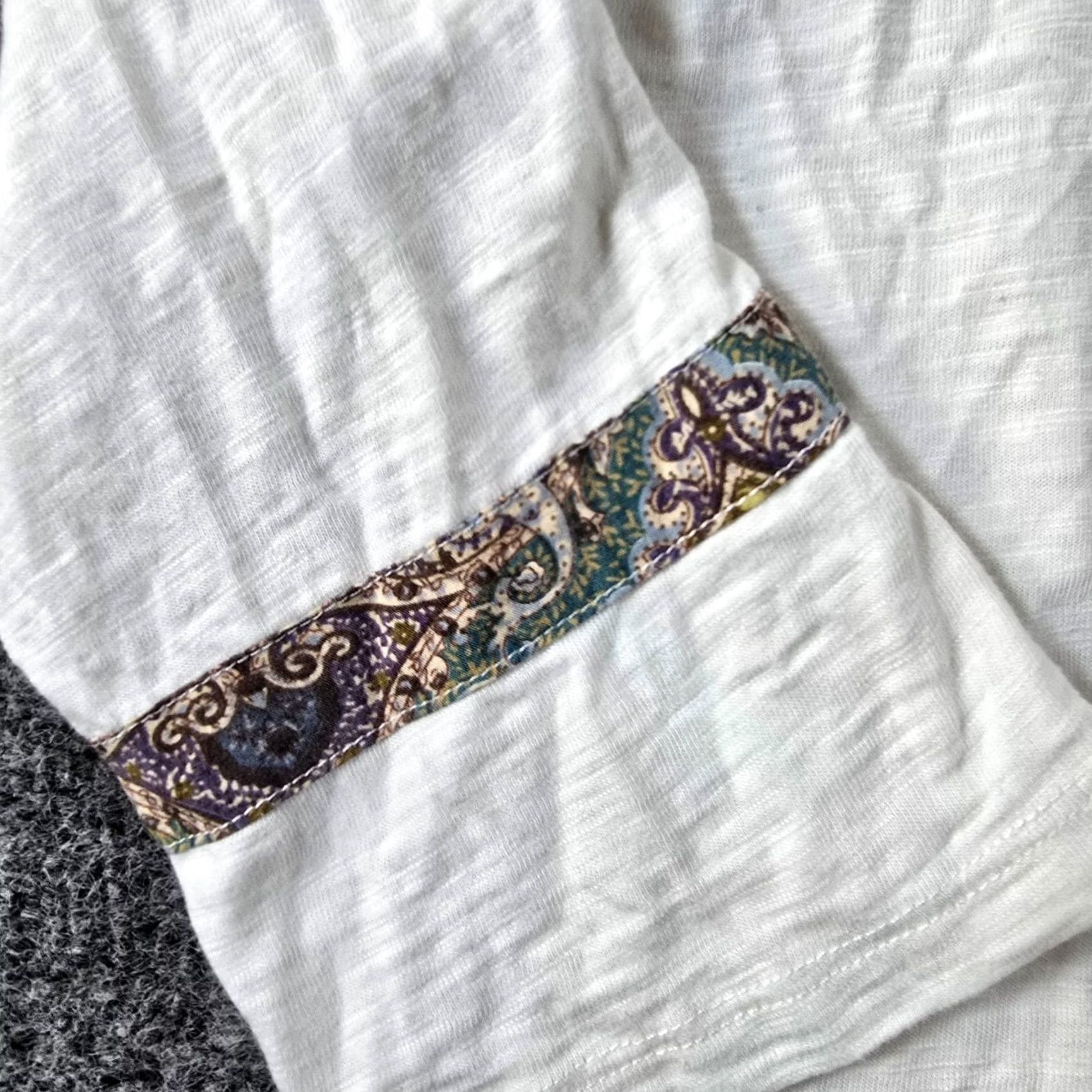 Vintage Chicos Top Womens Medium White Paisley Trim Slub Knit 3/4 Sleeve Boho Casual Shirts Mens Girls Womens Size M / US 6-8 / IT 42-44 - 6 Thumbnail