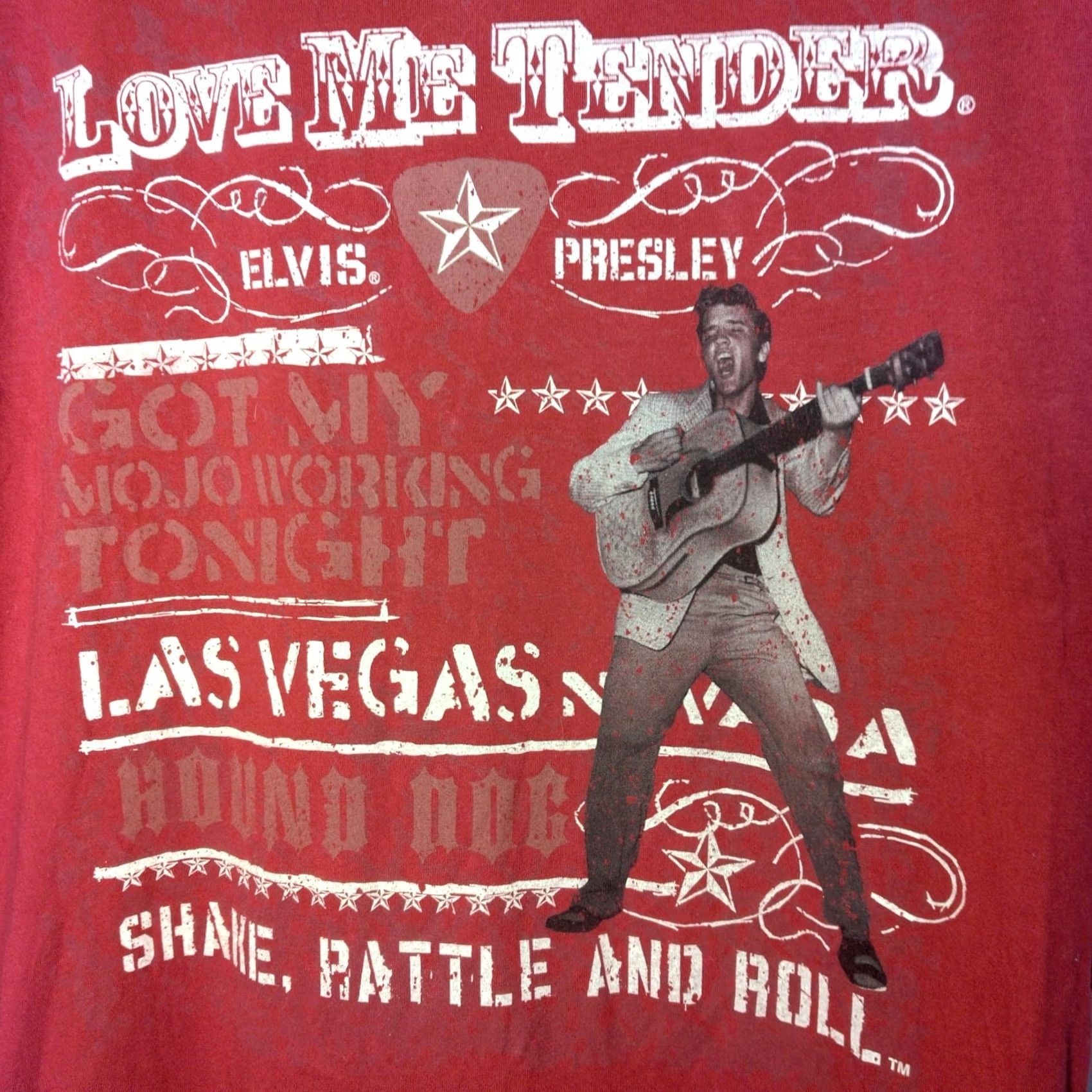 Vintage Elvis Presley Shirt M Red Love Me Tender Las Vegas Shake Rattle And Roll Mens T-Shirt Crew Neck Short Sleeve Cotton Knit Graphic 60s 70s Rock N Roll Size US M / EU 48-50 / 2 - 2 Thumbnail