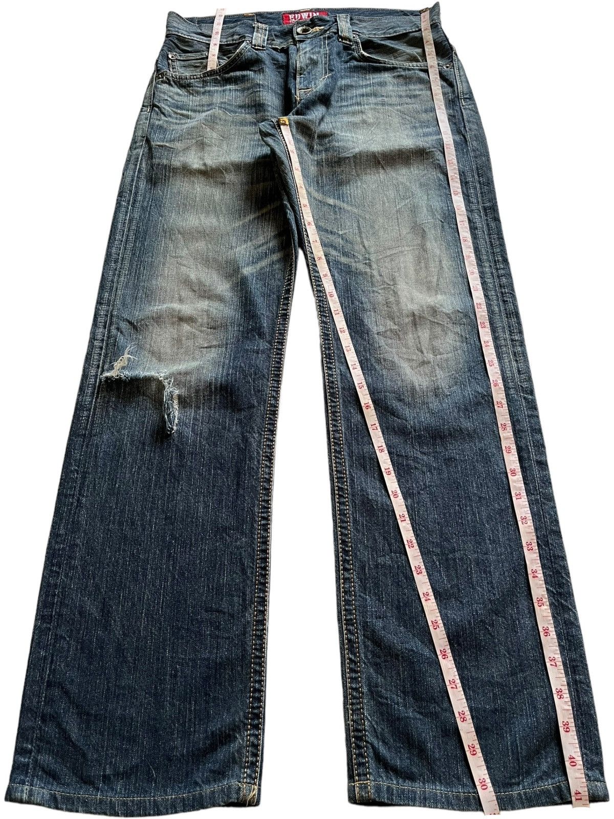 Edwin × Japanese Brand Vintage Japanese Edwin Rusty Mud Wash Ripped Loose Jeans Size US 32 / EU 48 - 12 Thumbnail
