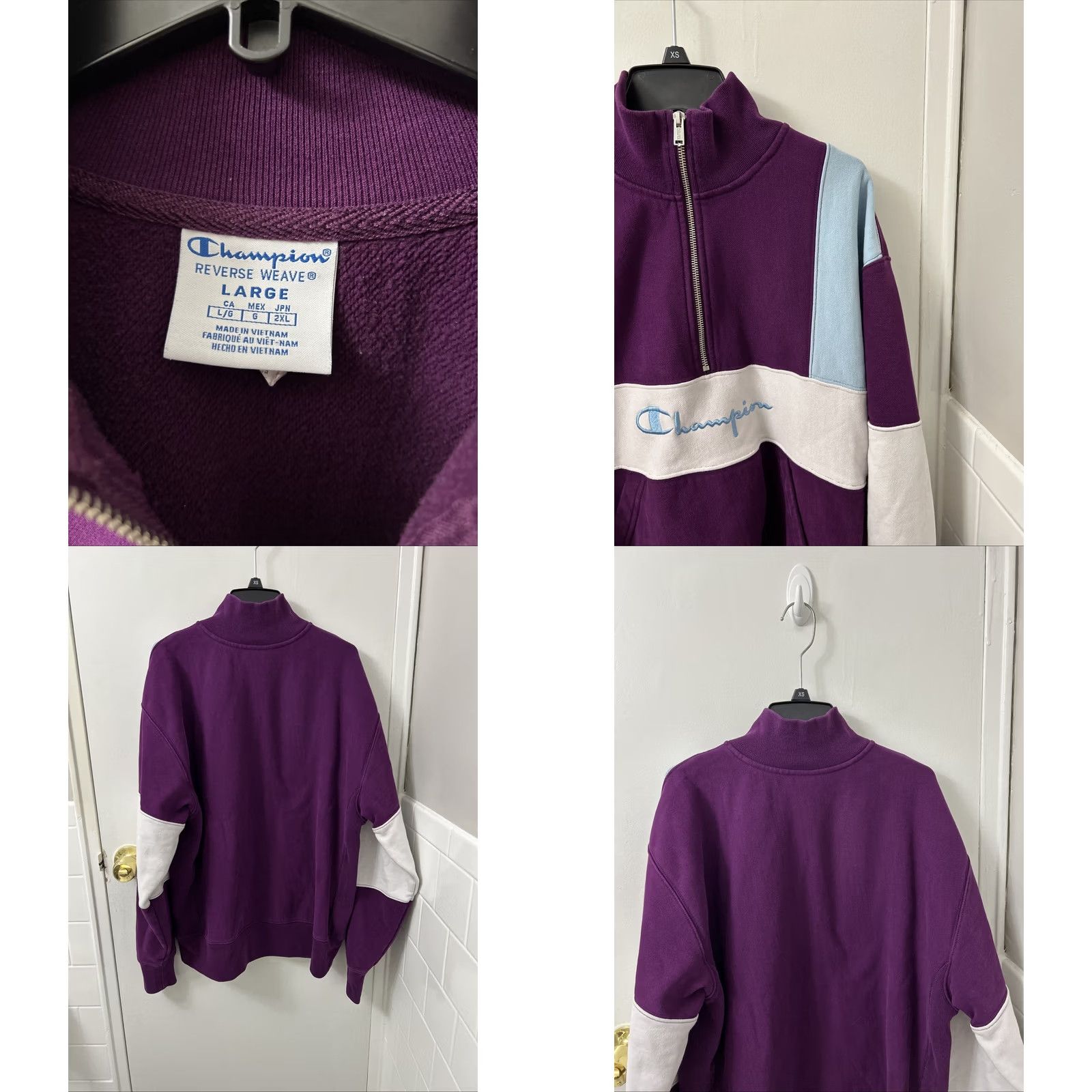 Champion Champion Reverse Weave 1/4 Zip Mens Large Purple Sweater Sweatshirt L/S Pullover Knit Crewneck Collar Zip Closure Regular Cotton Blend Size US L / EU 52-54 / 3 - 8 Thumbnail