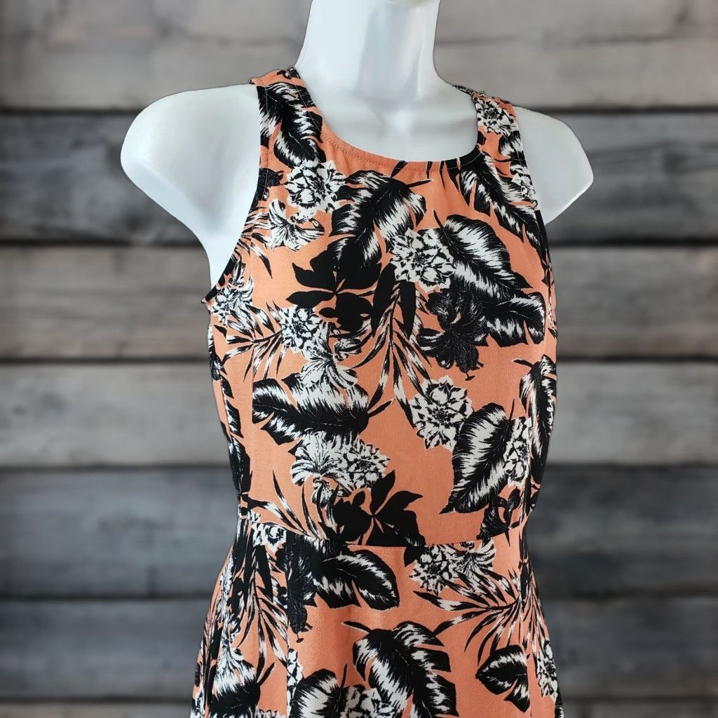 AQUA AQUA Womens Dress Sz Small Peach Black Floral Sleeveless Zips Dress Size S / US 4 / IT 40 - 1 Thumbnail