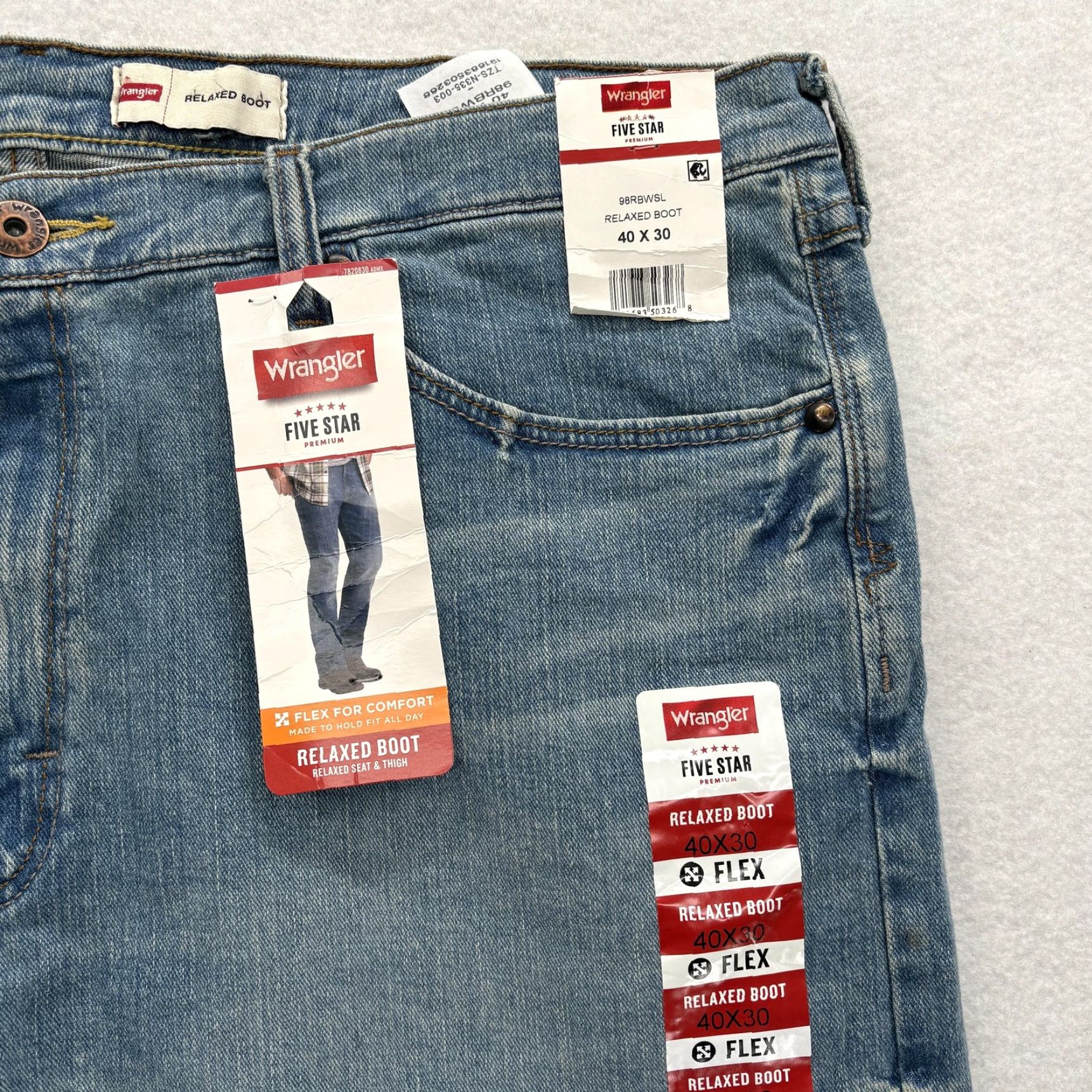 Wrangler Wrangler Five Star Premium Jeans Mens 40x30 Blue Relaxed Boot Flex Stretch Denim Jeans Size US 40 / EU 56 - 3 Thumbnail