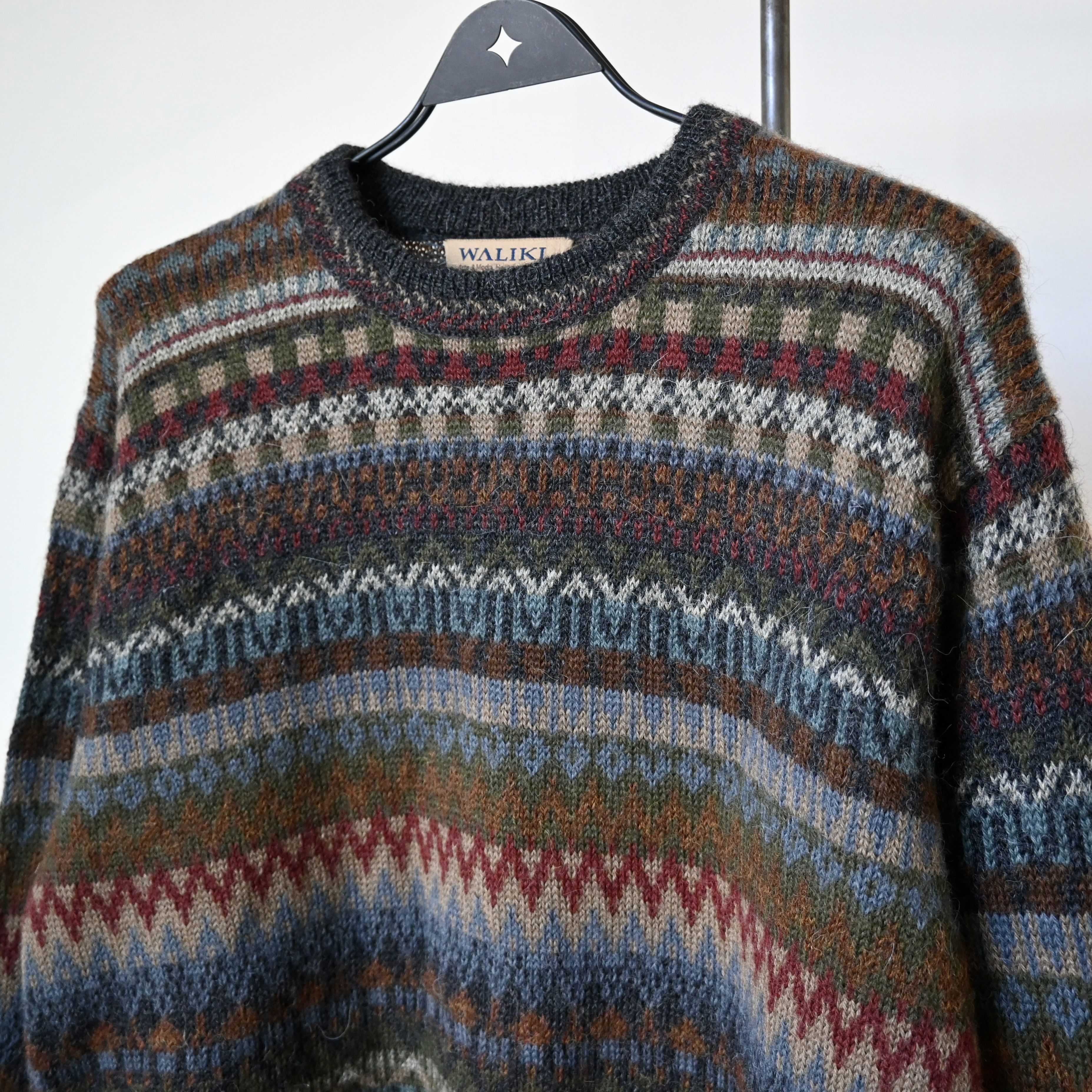 Vintage Vtg WALIKI 100% alpaca folklore striped sweater Size US L / EU 52-54 / 3 - 7 Thumbnail