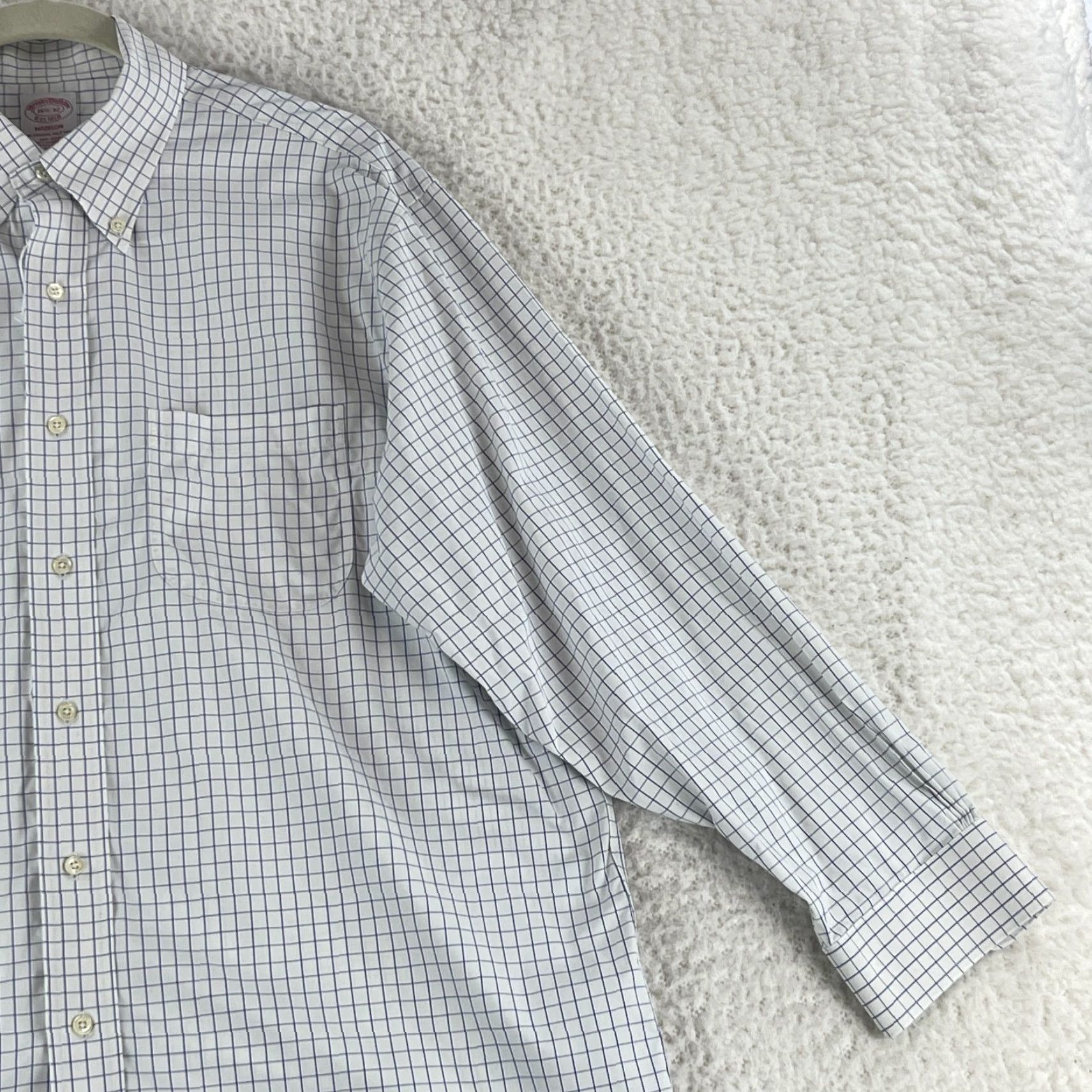 Brooks Brothers Brooks Brothers Madison White Check Button-Down Dress Shirt Mens Large Long Sleeve Shirt Size 42R - 4 Thumbnail