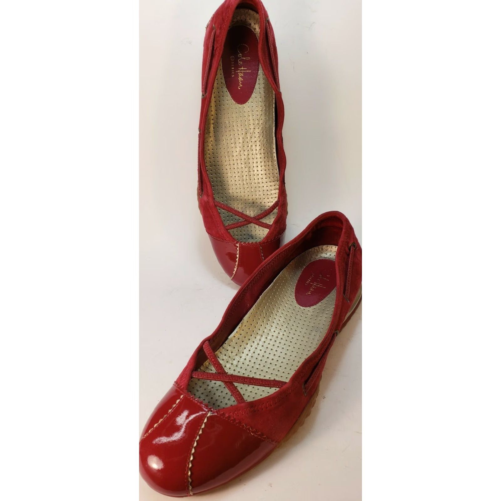 Cole Haan Cole Haan Nike Air System Women's Flats 8.5AA Red Elastic Cross Strap Patent Toe Shoes - Flat, Slip-On, Narrow AA, Leather Lining Women’s Size US 9 / IT 39 - 6 Thumbnail