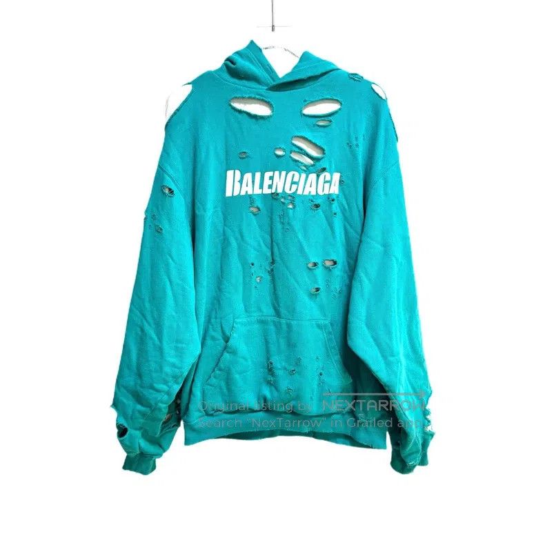 Balenciaga Balenciaga Double Layer Destroyed Hooded Sweatshirt Size US XS / EU 42 / 0 - 1 Thumbnail