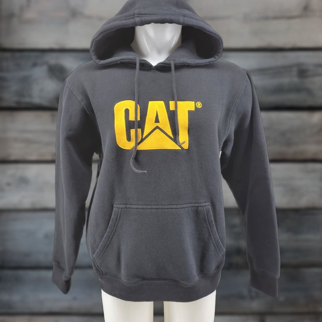Vintage CAT Hoodie Adult Large Heavy Embroidered Sweatshirt Pullover Mens Black Cotton Polyester Size US L / EU 52-54 / 3 - 1 Thumbnail