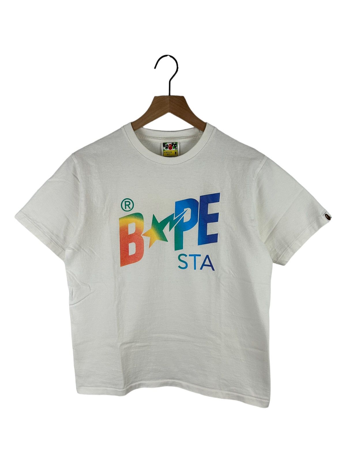 Bape Bape Sta Rainbow Logo Print T Shirt Grailed