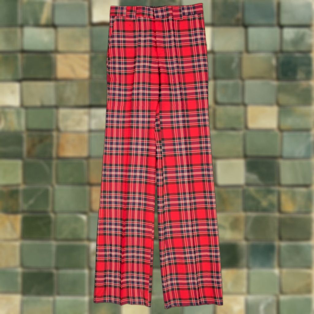 Vintage VINTAGE Buccaneer Slacks Mens 70s NOS Red Green Plaid Wool Pants 34 Unhemmed 53" 42" Inseam Golf Trousers Straight Leg Mens Size US 34 / EU 50 - 1 Thumbnail