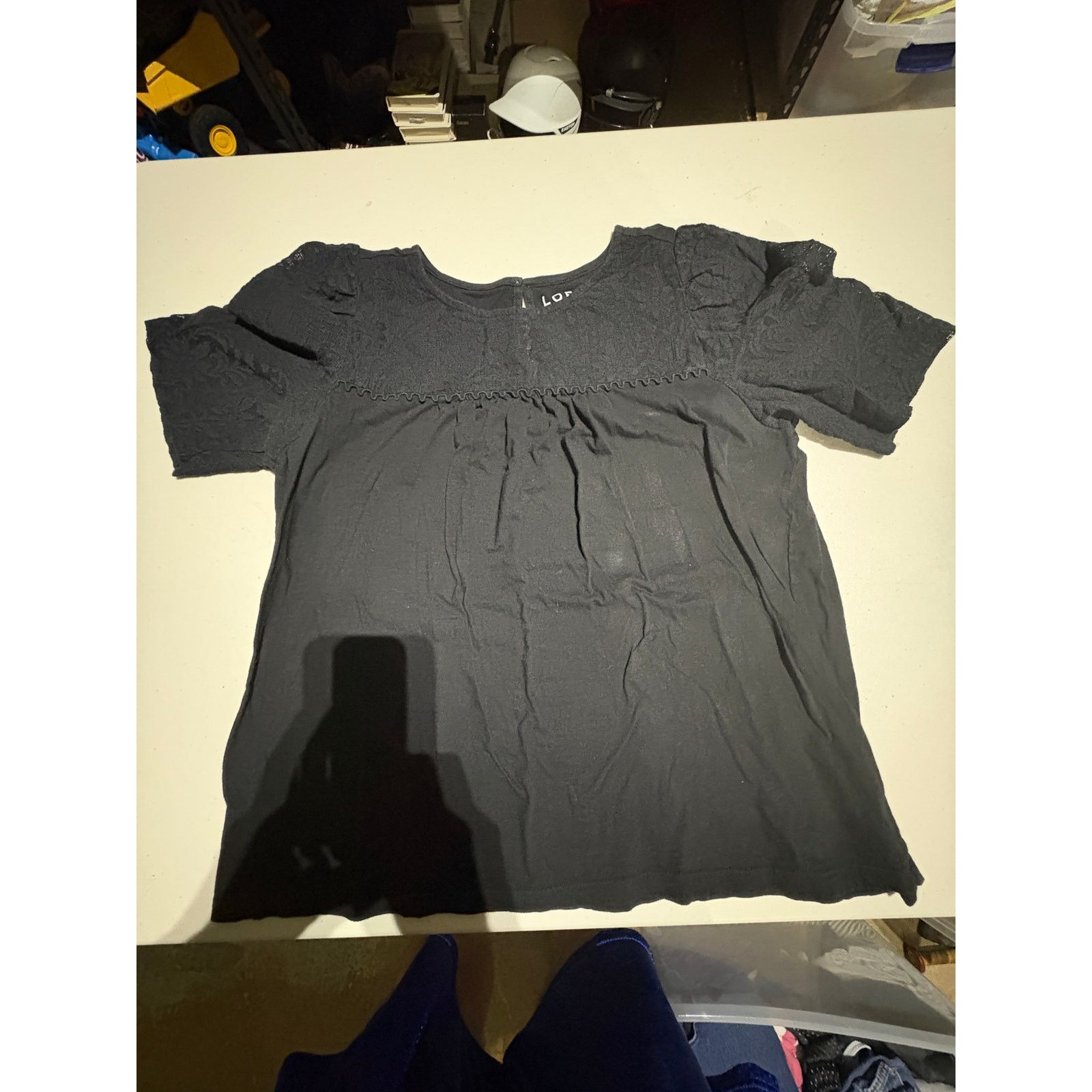 Loft LOFT Women’s Black Blouse Size Large Lace Short Sleeve Size L / US 10 / IT 46 - 3 Thumbnail