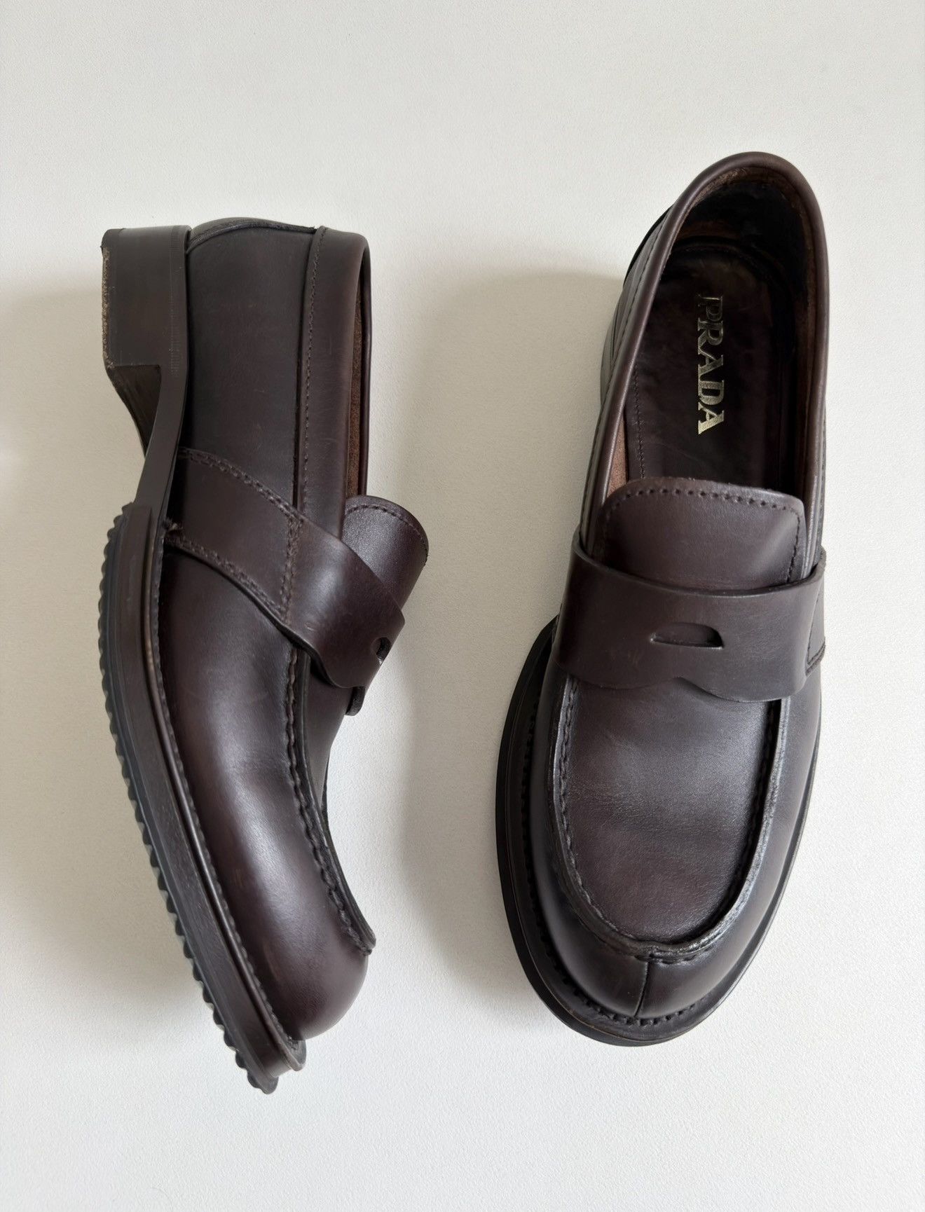 Prada Dark Brown Leather Chunky Loafers Size US 11 / EU 44 - 17 Thumbnail