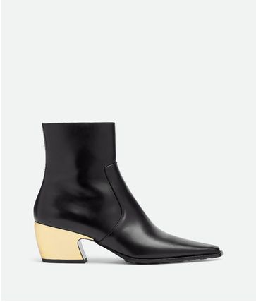 Bottega Veneta Leather Tokyo Western Booties With Metal Heel Shoes 5Cm in Black, Women's (Size 9.5)