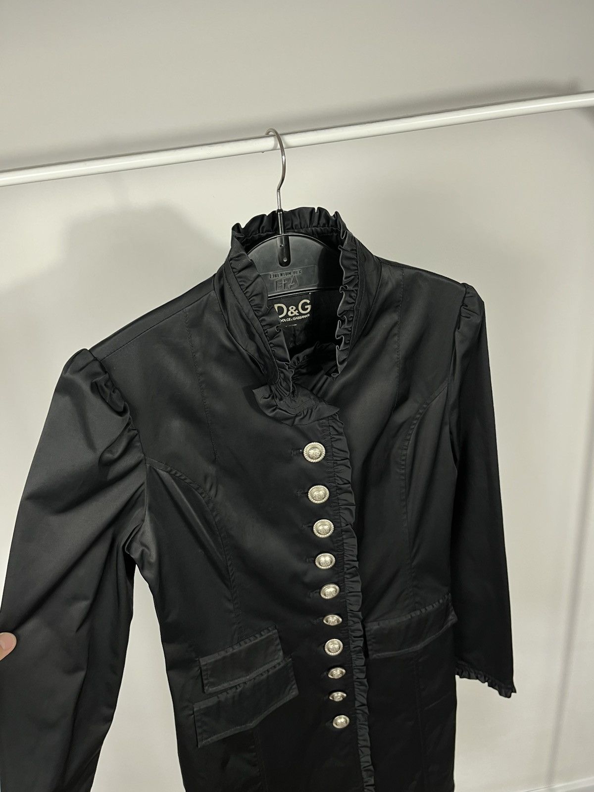 Dolce & Gabbana Dolce Gabbana D&G Black Ruffle Button Long Coat Jacket Women Size S / US 4 / IT 40 - 5 Thumbnail