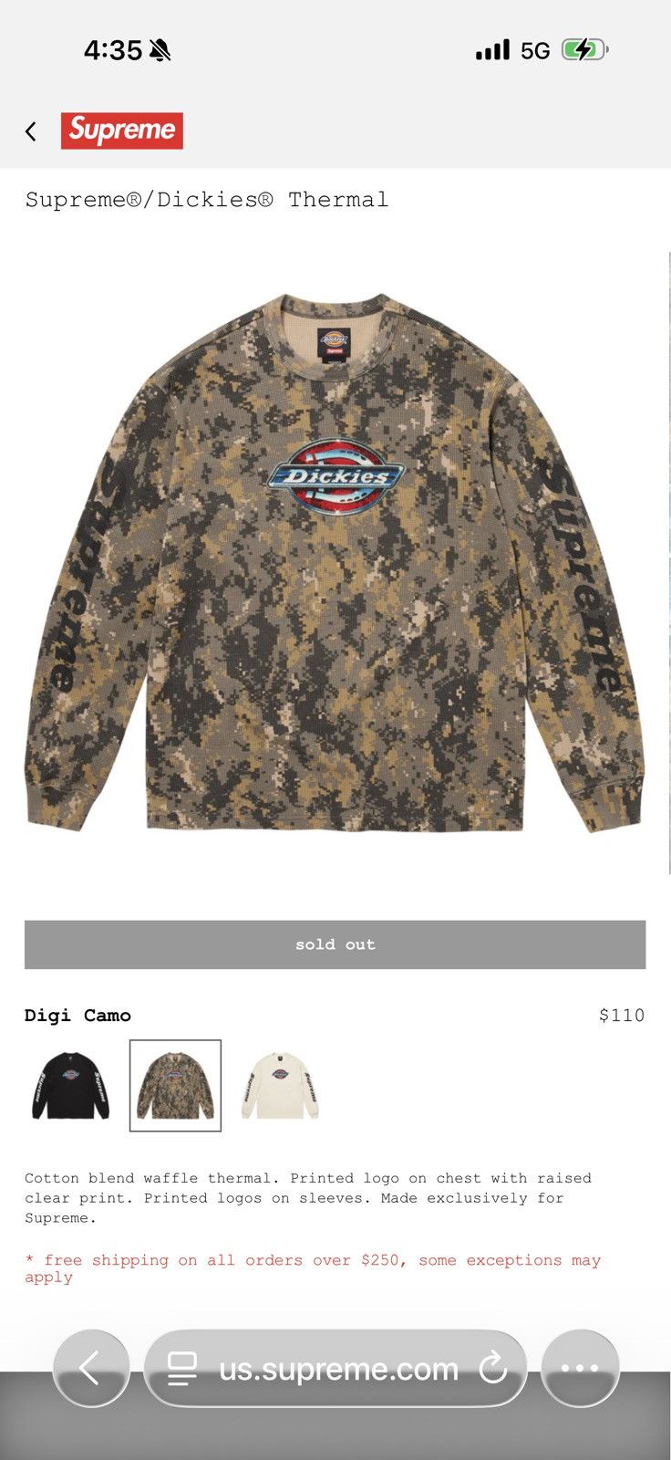 Supreme x Dickies Thermal  Digi Camo L Supreme x Dickies Thermal Digi Camo