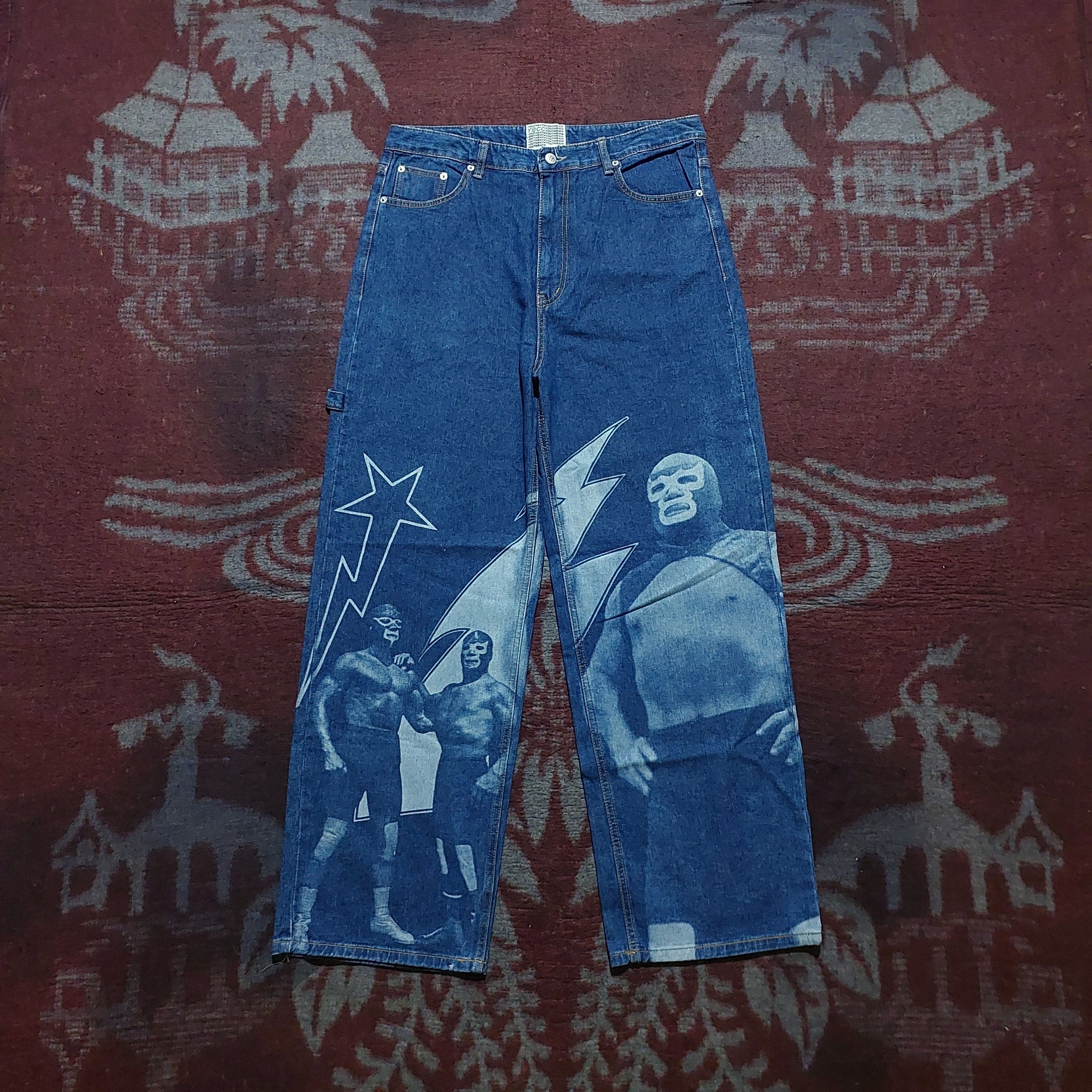 Marithe + Francois Girbaud Rey mysterio artwork printed carpenter denim Size US 35 - 1 Thumbnail