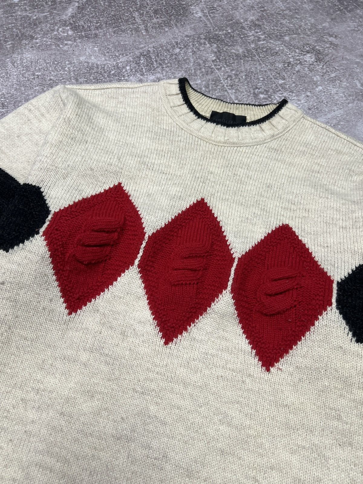 Carlo Colucci Carlo Colucci Vintage 3D Knit Wool Sweater Argyle Pattern Size US L / EU 52-54 / 3 - 6 Thumbnail