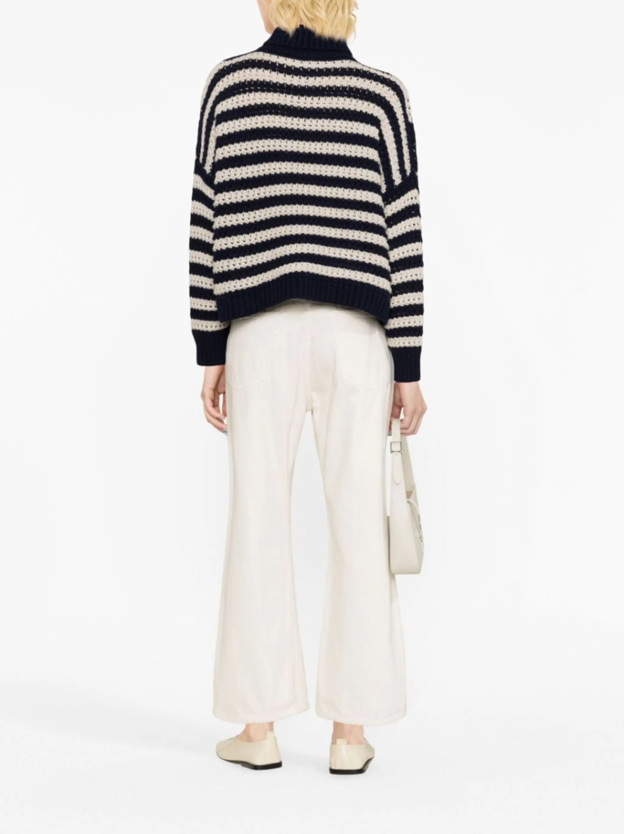 Brunello Cucinelli o1y0825 Turtleneck Sweater in Navy Blue/White Size M / US 6-8 / IT 42-44 - 3 Thumbnail