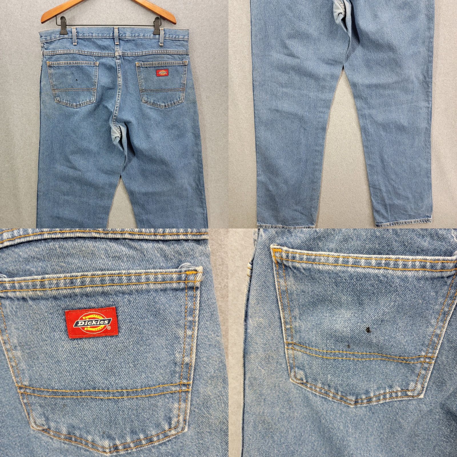 Dickies Dickies Jeans Mens 38x34 Light Wash Regular Fit Straight leg Denim 5-Pocket Workwear Pants, Blue, Cotton, Regular Rise Mens Size US 38 / EU 54 - 8 Thumbnail