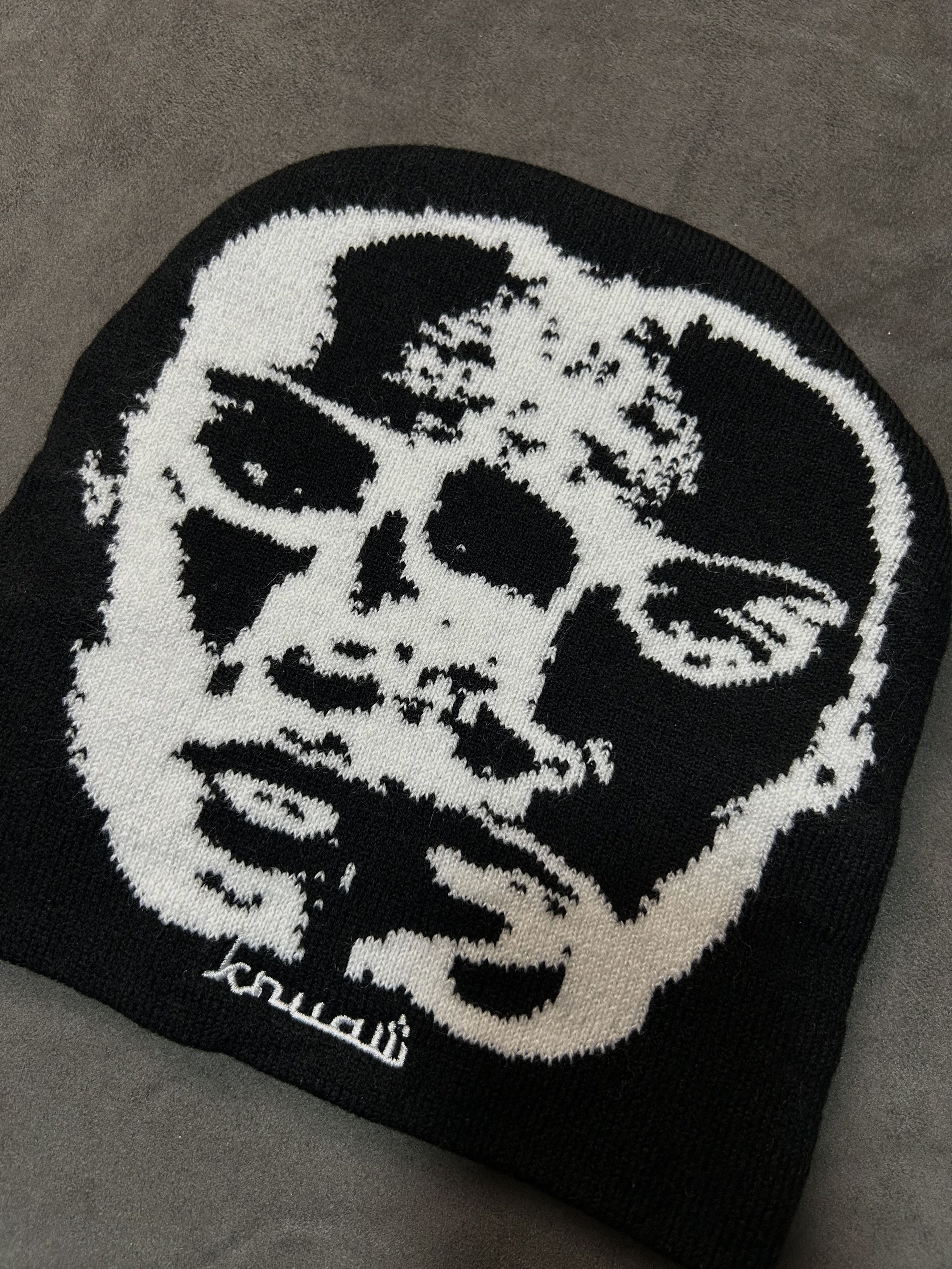 Japanese Brand Rare Double Faces Graphic No Cuff Knit Black Beanie Hats OS Size ONE SIZE - 3 Thumbnail