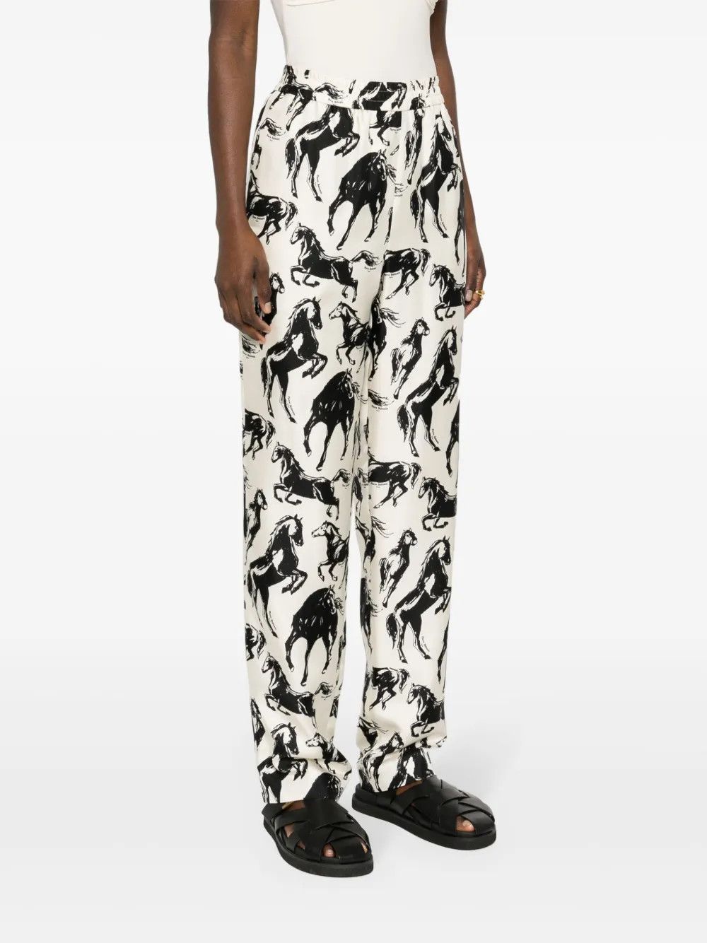 Balmain o1s1wg110825 Horse Print Silk Tapered Trouser in Black/White Size 27" / US 4 / IT 40 - 2 Thumbnail