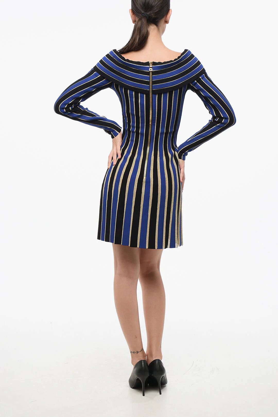 Balmain og1mm0326 Striped Dress in Blue/Black Size S / US 4 / IT 40 - 2 Thumbnail