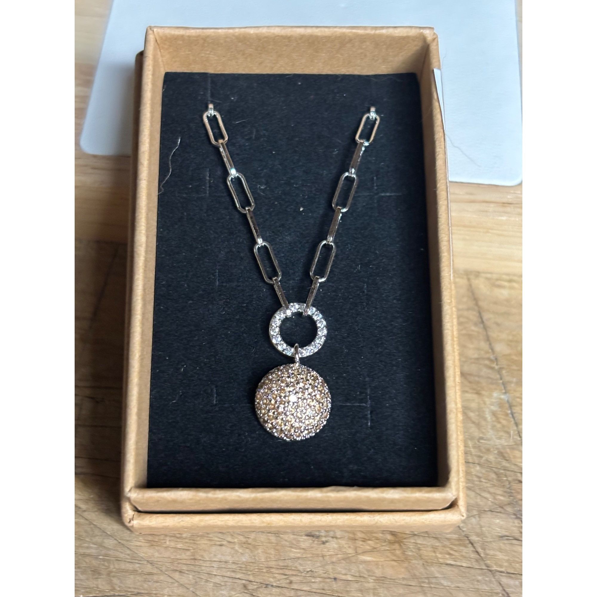 Other Silver Necklace With Rhinestone Ball Pendant & Chain Link De Size ONE SIZE - 1 Thumbnail