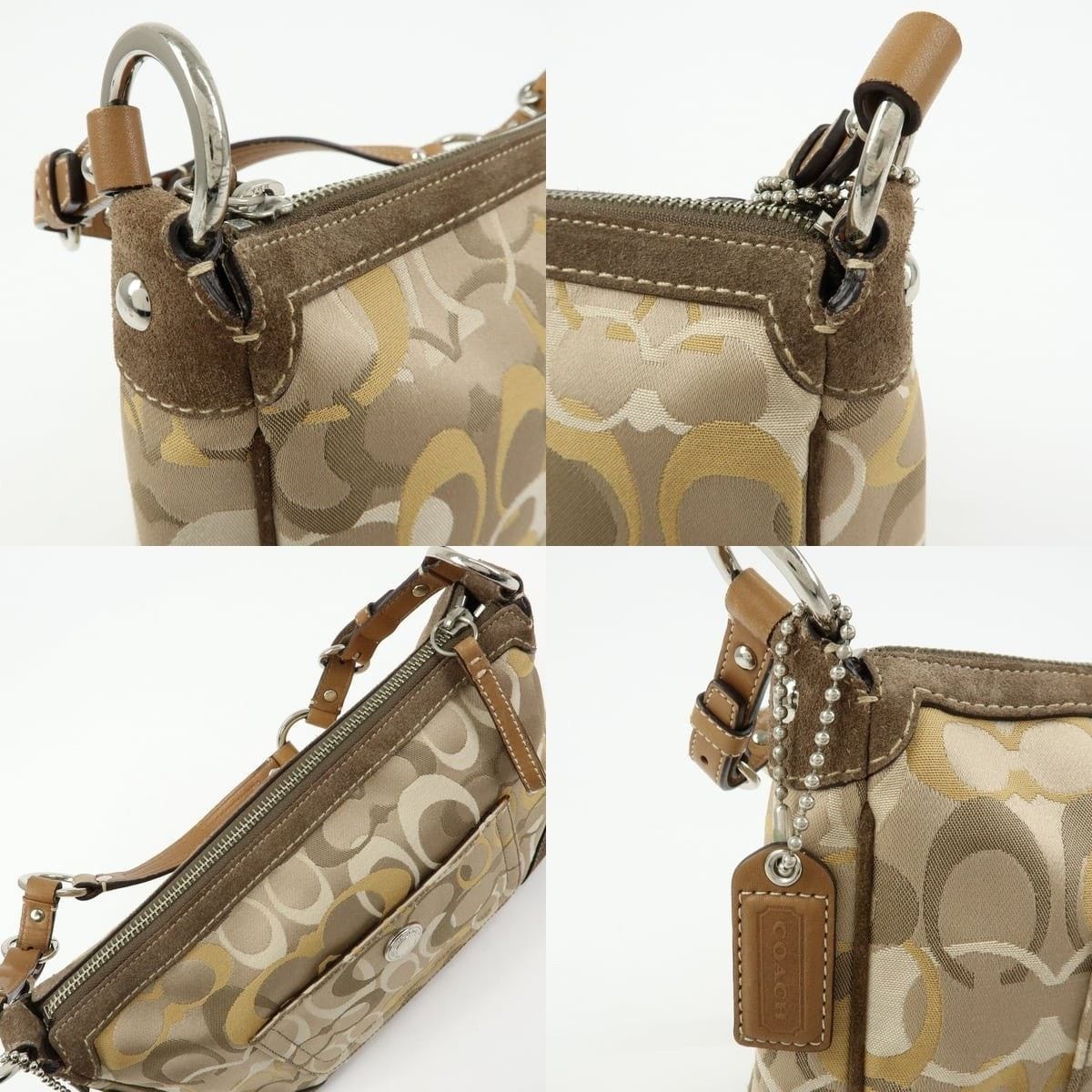 Coach Coach Signature Canvas & Suede Shoulder Bag Beige Size ONE SIZE - 6 Thumbnail