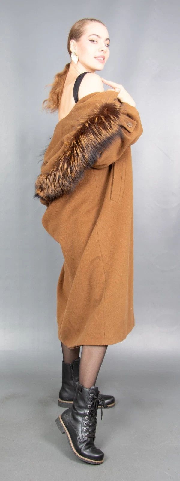 Vintage 18842 WOOL CASHMERE COAT WITH SILVER FOX HOOD PELZ SIZE XL Size XL / US 12-14 / IT 48-50 - 14 Thumbnail