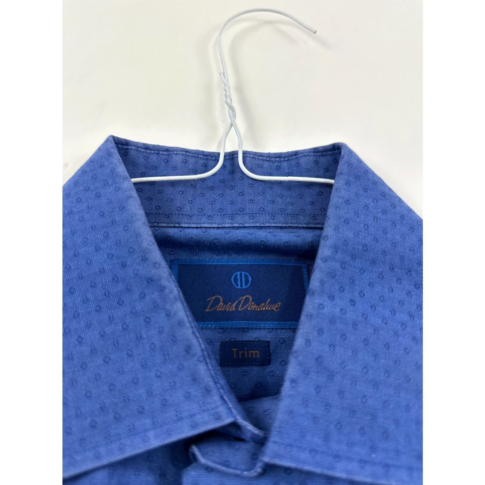 David Donahue David Donahue Shirt Mens 16 Blue Polka Dot Dress Trim Fit Long Sleeve Button Up Size 42R - 3 Thumbnail