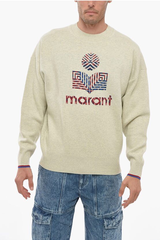 image of Isabel Marant Crew Neck Larrison Sweater With Jacquard Logo in Beige, Men's (Size Small)