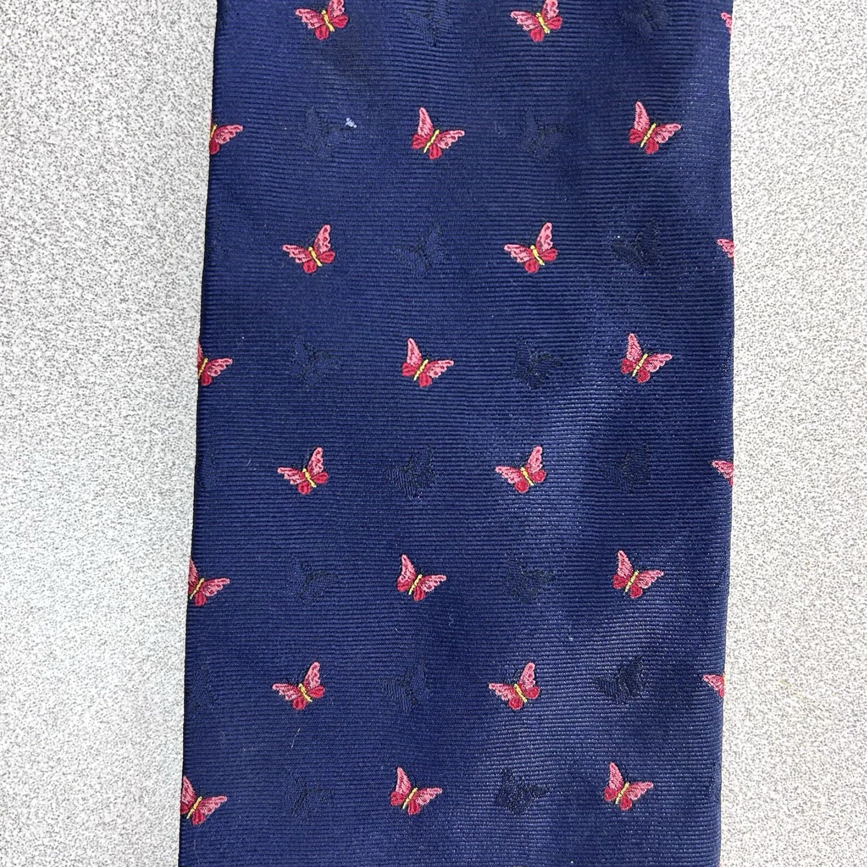 Brooks Brooks Silk Neck Tie Blue Red Butterflies Butterfly Pattern 100% Silk Made In USA Men TIE Size ONE SIZE - 3 Thumbnail
