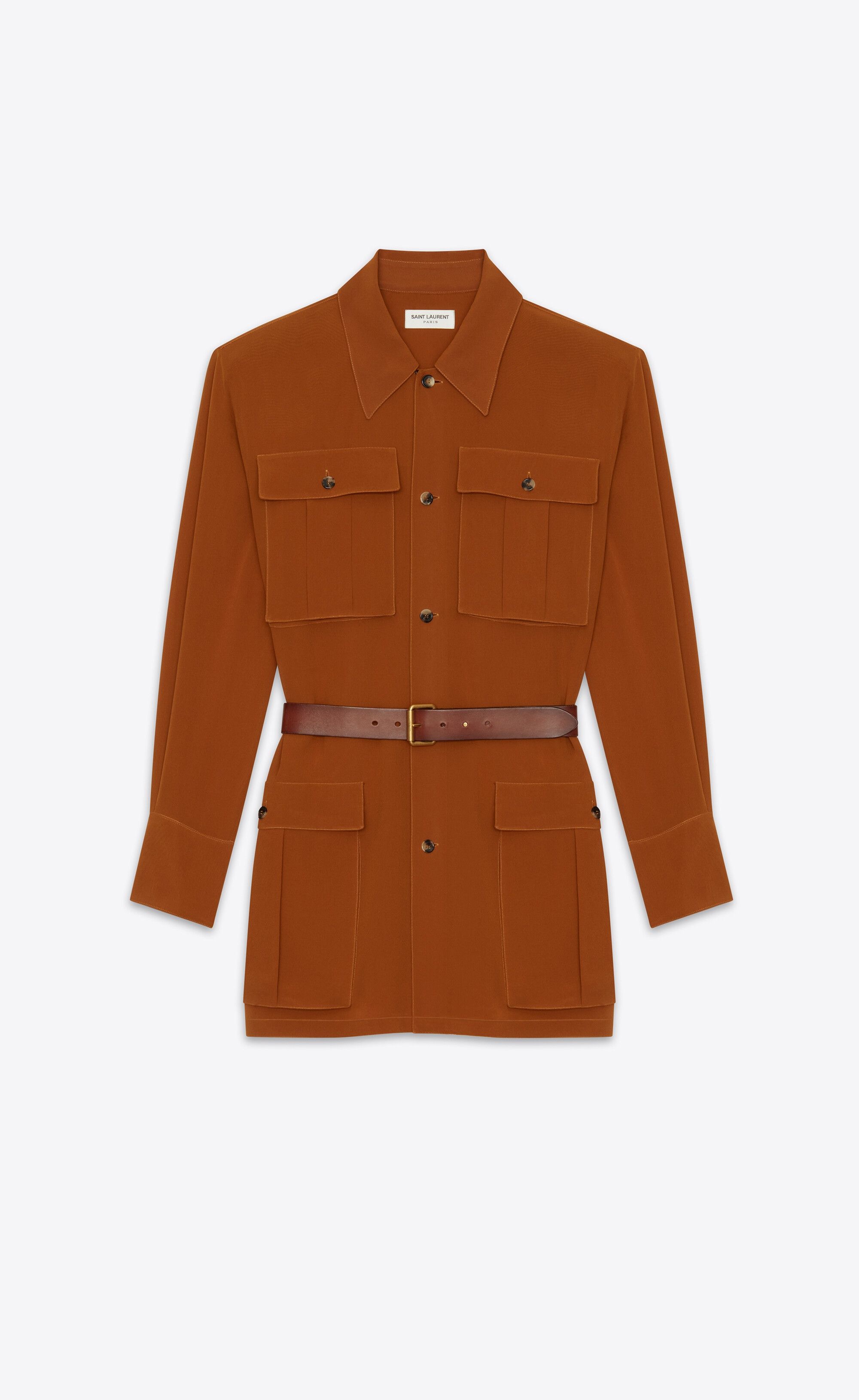 Saint Laurent Paris o1s1wg110625 Dup / 792871 Shirt And Pant Set in Silk Crepe Size S / US 4 / IT 40 - 2 Thumbnail