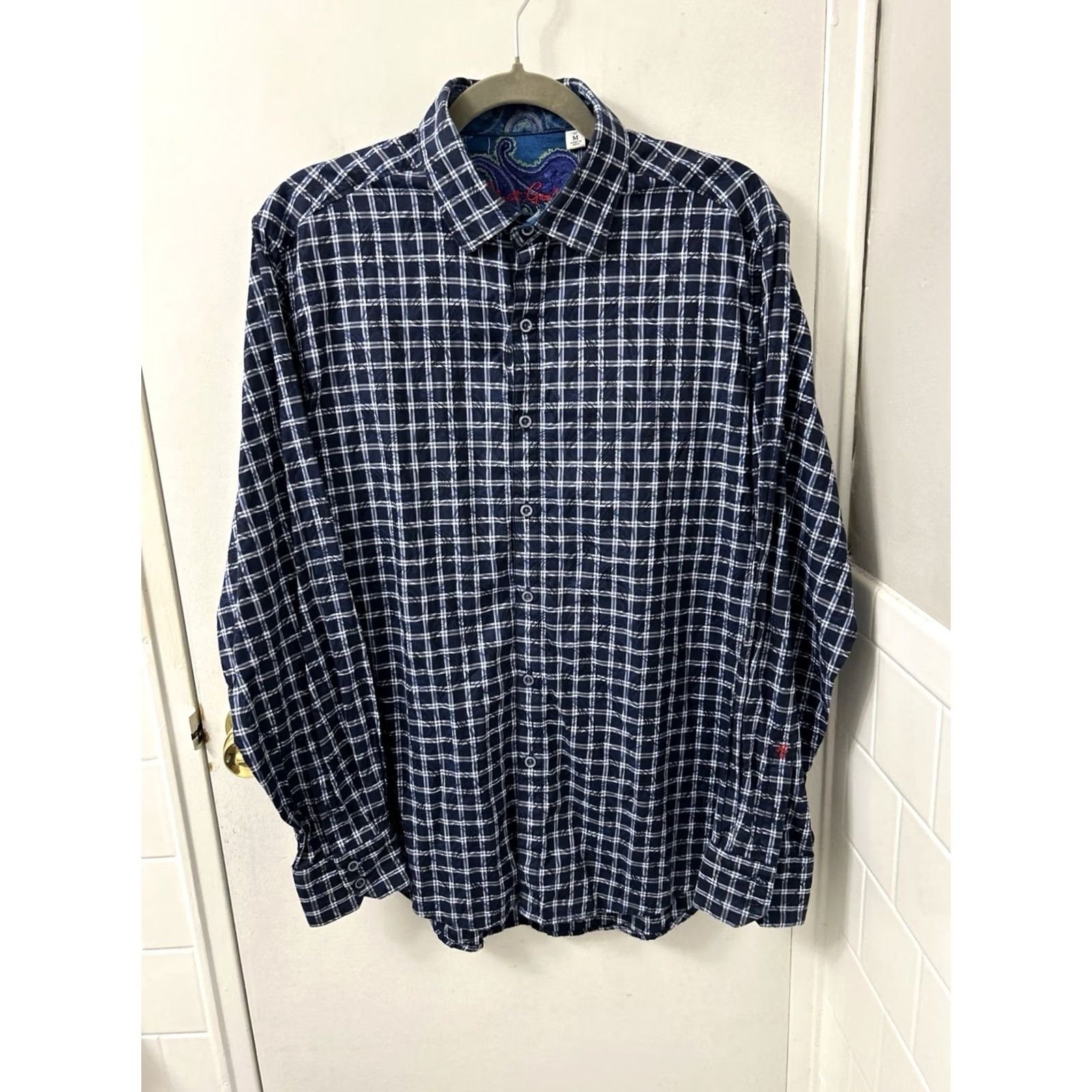 Robert Graham Robert Graham Shirt Mens M Navy Blue Plaid Paisley Button-Down Cotton Long Sleeve Size US M / EU 48-50 / 2 - 2 Thumbnail