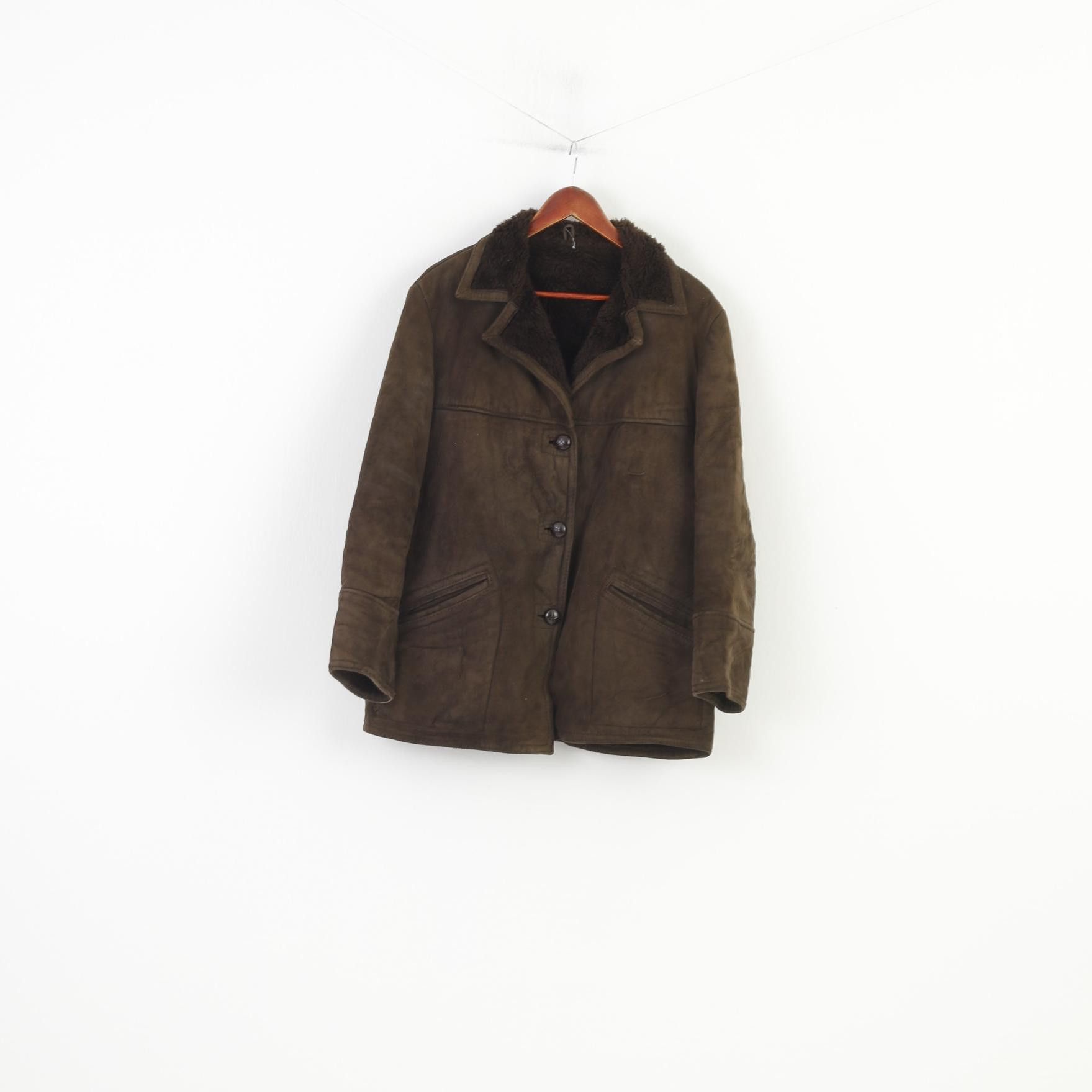 Real Suede Women 16 XL Jacket Single Breasted Brown 0718